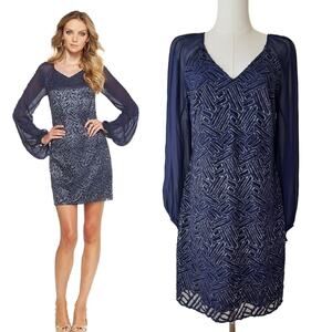 LILLY PULITZER Carleigh Tunic Mini Party Dress Bamboo Lace Navy Silver SZ 4